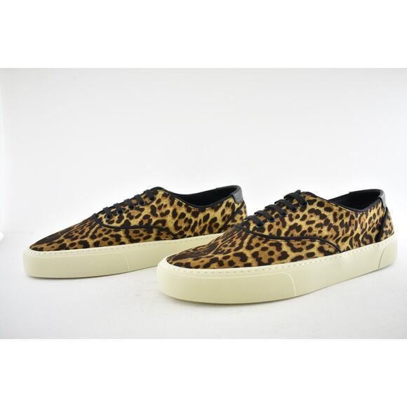 Saint Laurent Mens Venice Leopard Black Brown Flat Lace Up Low Top Sneaker 44 11 - Picture 9 of 10